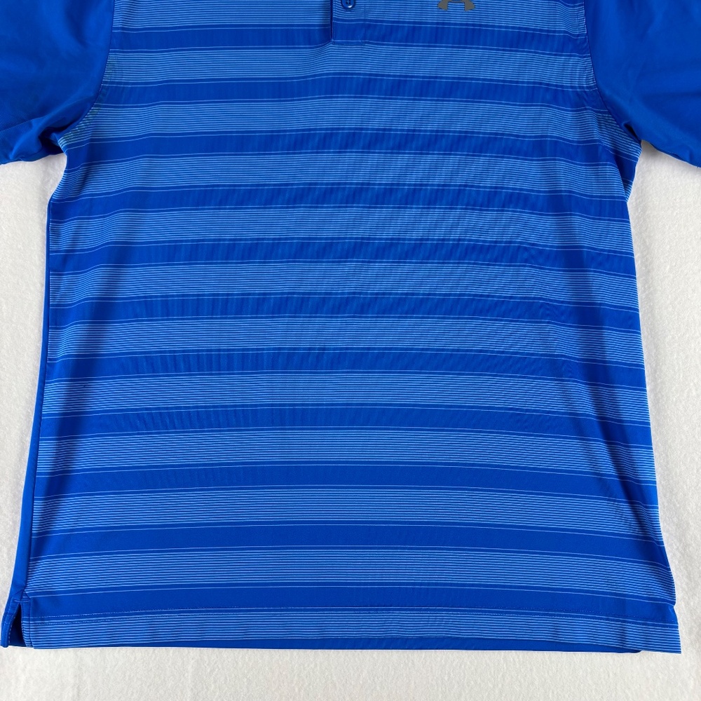 Under Armour, Blue Stripes, Loose, Heat Gear, Polo Short Sleeve, Shirt Size L - Picture 3 of 12